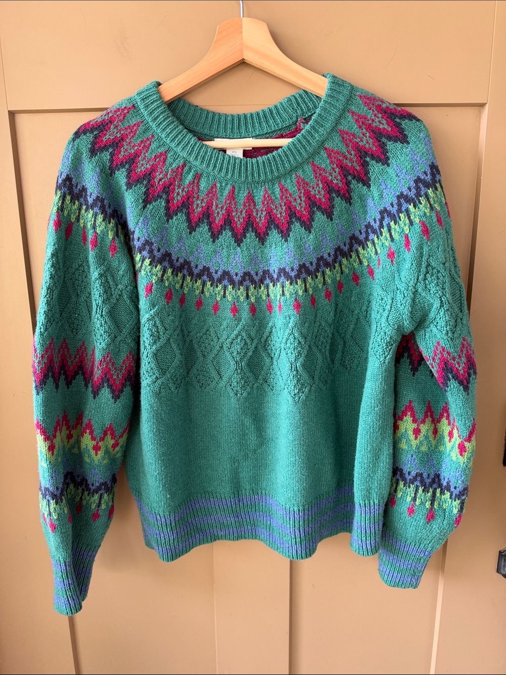 Sundance Vtg Sz PS Wool Teal Fair Isle Cable-Knit Women's Sweater